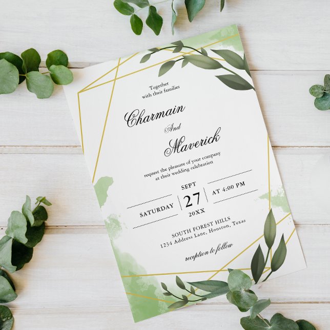 Elegant Greenery Geo Frame Eukalyptus Leaf Wedding Einladung (Von Creator hochgeladen)