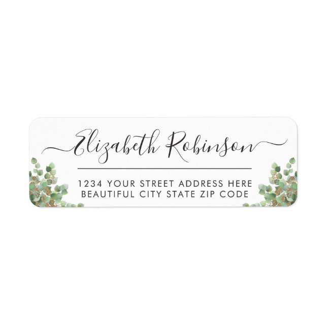 Elegant Greenery Girly Script Address Label (Vorne)