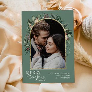 Elegant Greenery Gold Arch Frohe Weihnachten Foto
