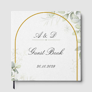 Elegant Greenery & Gold Arch Wedding Guest Book Gästebuch