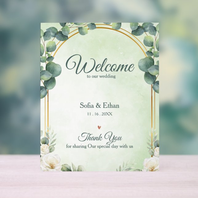 Elegant Greenery Gold Arch Wedding Welcome Acrylschild (Neutral)
