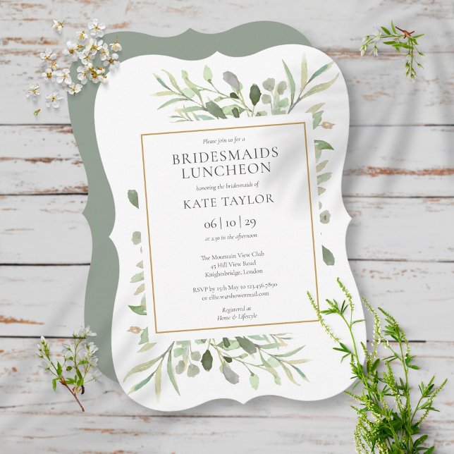 Elegant Greenery Gold Bridesmaids Luncheon Einladung (Von Creator hochgeladen)