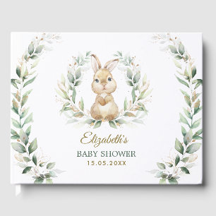 Elegant Greenery Gold Bunny Rabbit Baby Shower Gästebuch