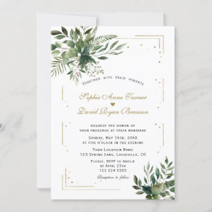 Elegant Greenery Gold Confetti Wedding Einladung