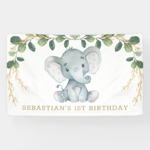 Elegant Greenery Gold Elephant 1. Geburtstag Party Banner
