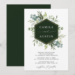 Elegant Greenery Gold Hexagon Wedding Einladung