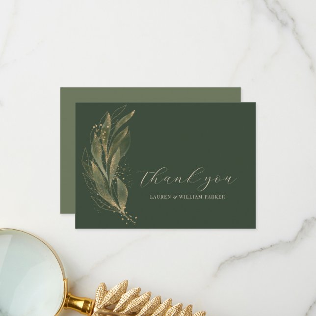 Elegant Greenery Gold Leaf Wedding Dankeskarte (Vorderseite/Rückseite Beispiel)