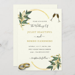 Elegant Greenery Gold Luxury Wedding Einladung