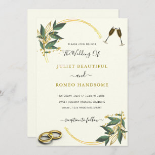 Elegant Greenery Gold Luxury Wedding Einladung