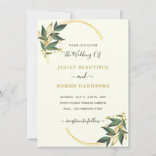 Elegant Greenery & Gold Luxury Wedding Einladung