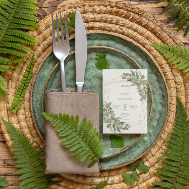 Elegant Greenery Gold rustikale Hochzeit Folieneinladung (Von Creator hochgeladen)