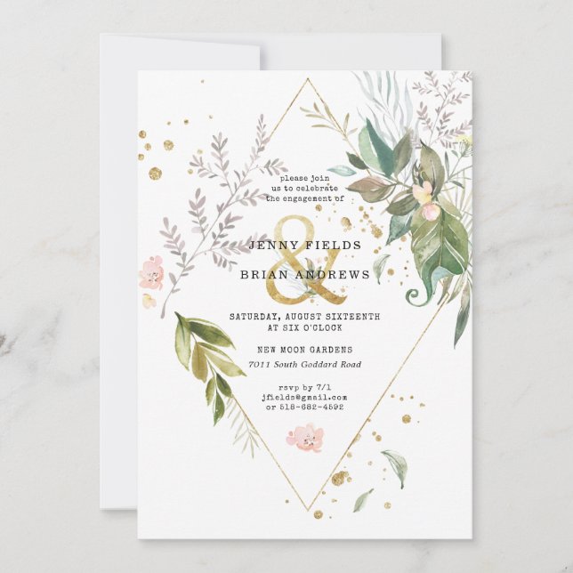 Elegant Greenery Gold Wedding Engagement Party (Vorderseite)