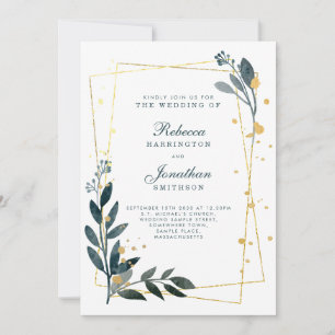 Elegant Greenery Gold Wedding RSVP Einladung