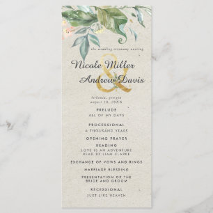 Elegant Greenery Gold Wedding Zeremony Program Programm