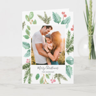 Elegant Greenery Holly Foto Frohe Weihnachten