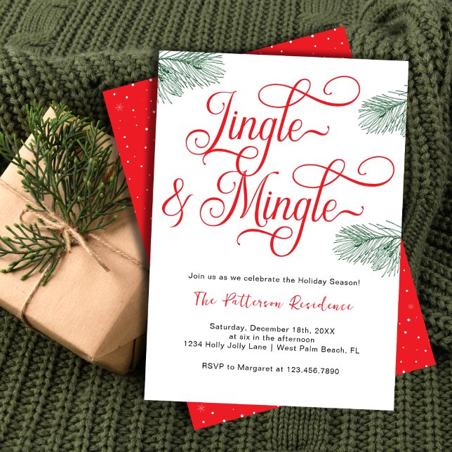 Elegant Greenery Jingle & Mingle Weihnachts-Party Einladung (Von Creator hochgeladen)