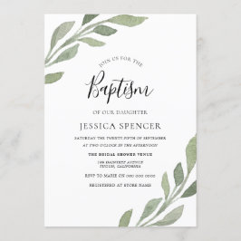Elegant Greenery Leaf Boy oder Girl Baptism Einlad Einladung