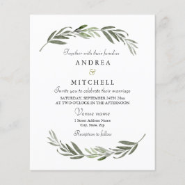 Elegant Greenery Leaf Budget Wedding Einladung