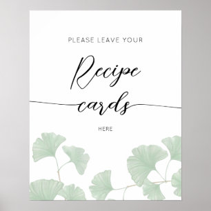 Elegant Greenery Leaf Verlasse hier Ihre Rezept-Ka Poster