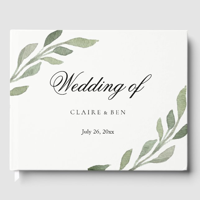 Elegant Greenery Leaf Wedding Gäestbook Gästebuch (Vorderseite)