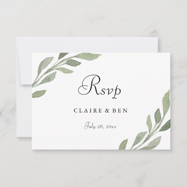 Elegant Greenery Leaf Wedding RSVP Einladung (Vorderseite)