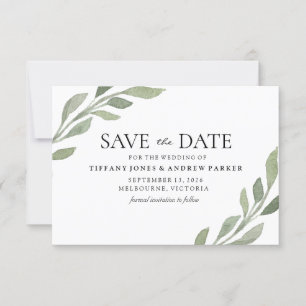 Elegant Greenery Leaf Wedding speichern das Datum Save The Date