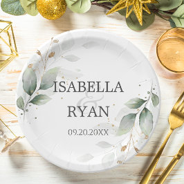 ELEGANT Greenery Leaves Gold Wedding Pappteller