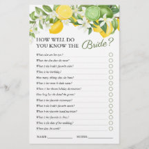 Elegant Greenery Lemon Brautparty Game