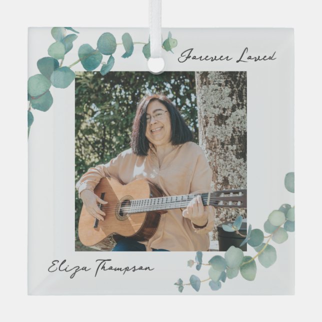 Elegant Greenery Memorial Ornament Aus Glas (Vorderseite)