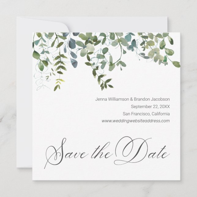 Elegant Greenery Minimal Eukalyptus Save the Date (Vorderseite)