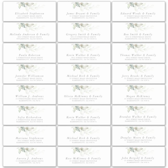 Elegant Greenery Modern Guest Name Address Labels (Vorderseite)