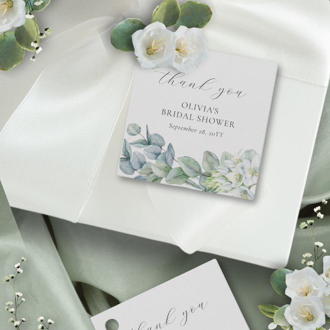 Elegant Greenery Modernes Skript Vielen Dank Geschenkanhänger (These elegant bridal shower favor tags have a simple, minimalist vibe)