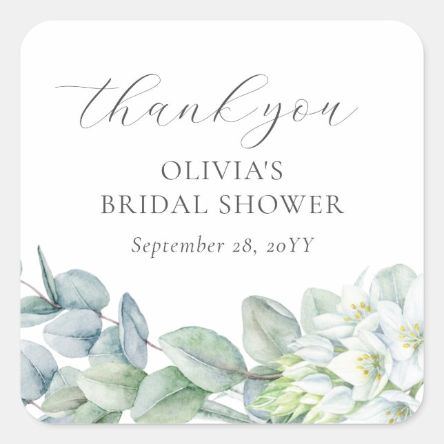 Elegant Greenery Modernes Skript Vielen Dank Quadratischer Aufkleber (Vorderseite)