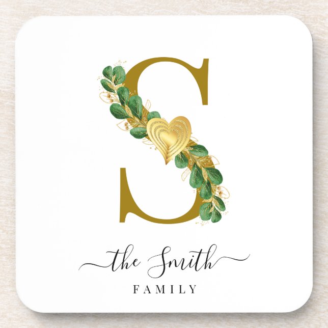 Elegant Greenery Monogram Family Name Letter S Getränkeuntersetzer (Vorderseite)