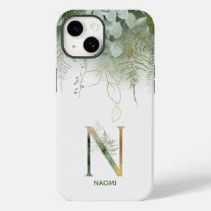 Elegant Greenery Monogram N Case-Mate iPhone 14 Hülle