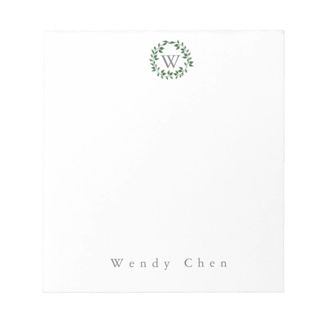 Elegant greenery monogram notepad notizblock (Vorderseite)