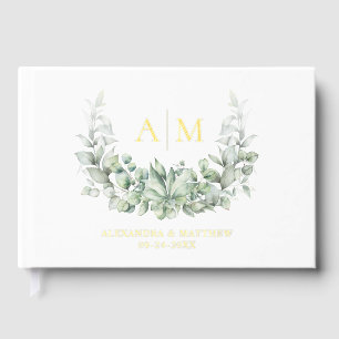 Elegant Greenery Monogram Wedding Gold Foil Gästebuch