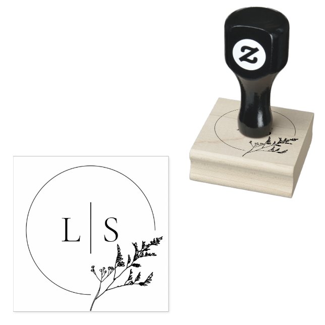 Elegant Greenery Monogram Wedding Gummistempel (Stempel)
