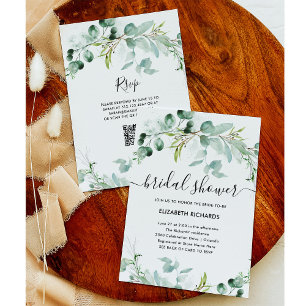 Elegant Greenery   QR-Brautparty Einladung