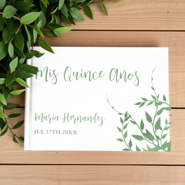 Elegant Greenery Quinceañera Gästebuch (Von Creator hochgeladen)