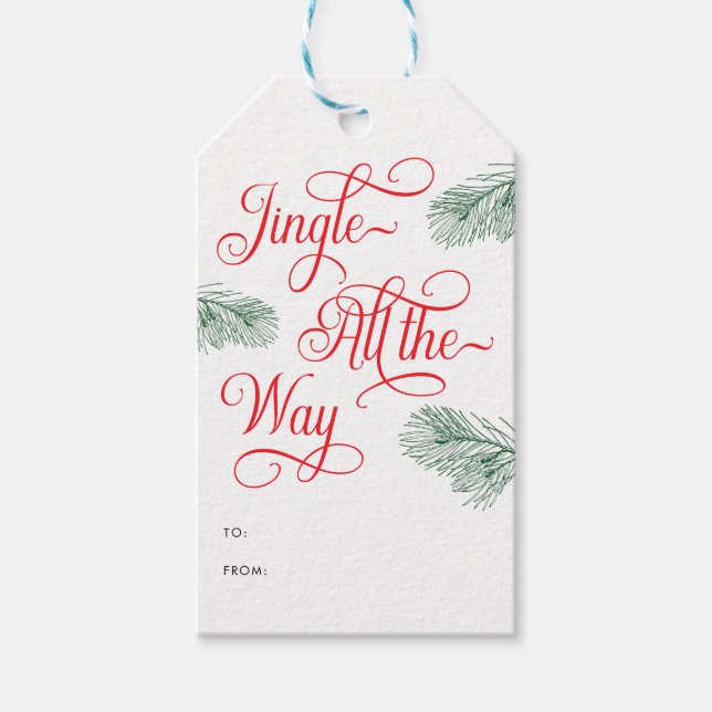 Elegant Greenery Red Calligraphy Christmas Geschenkanhänger (Vorderseite)