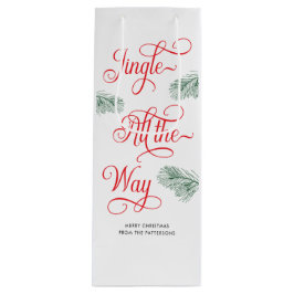 Elegant Greenery Red Calligraphy Christmas Geschenktüte Für Weinflaschen
