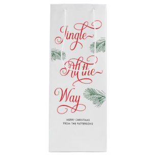 Elegant Greenery Red Calligraphy Christmas Geschenktüte Für Weinflaschen