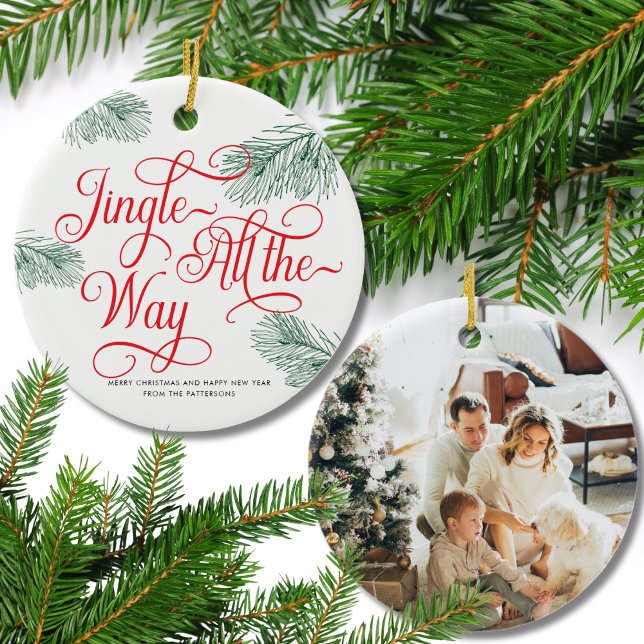 Elegant Greenery Red Calligraphy Christmas Keramik Ornament (Von Creator hochgeladen)