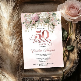 Elegant Greenery Rose Gold Blush 50th Birthday Einladung