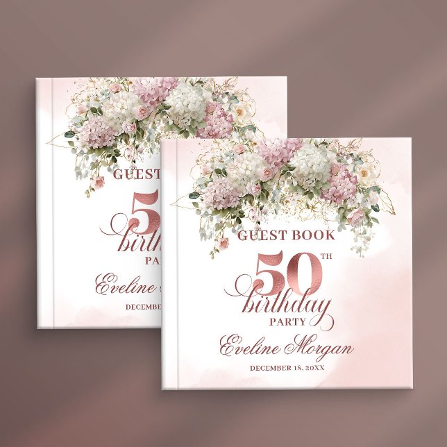 Elegant Greenery Rose Gold Blush 50th Birthday  Gästebuch (Elegant Greenery Rose Gold Blush 50th Birthday Sign In Guest Book

)