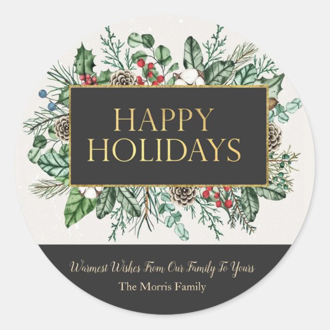 Elegant Greenery Round Christmas Sticker (Vorderseite)