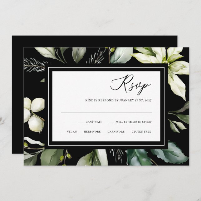 Elegant Greenery | RSVP-Karte für Aquarellfarbe Einladung (Vorne/Hinten)