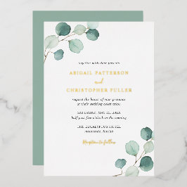 Elegant Greenery Rustic Eucalyptus Wedding Gold Folieneinladung