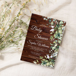 Elegant Greenery Rustic Wood Baby Shower Einladung